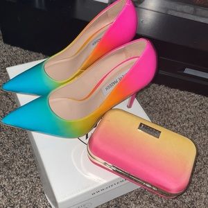 Multi color heels size 8.5 with matching clutch